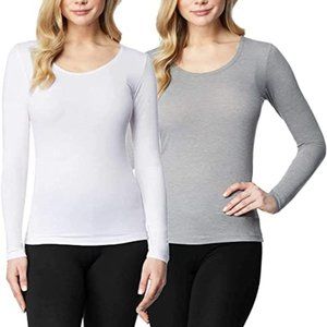 32 Degrees Women's 2 Pack Thermal Base Layer Top - Large - White & Grey  - NWT